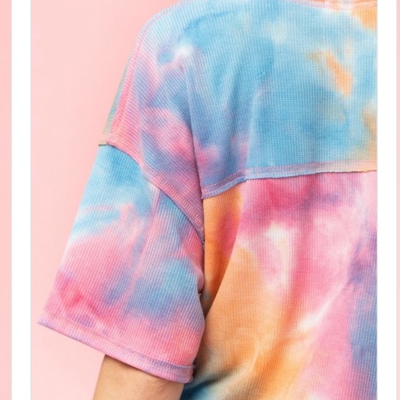 🍭TIE DYE BLUE MULTI WAFFLE KNIT TOP - Picture 7 of 8